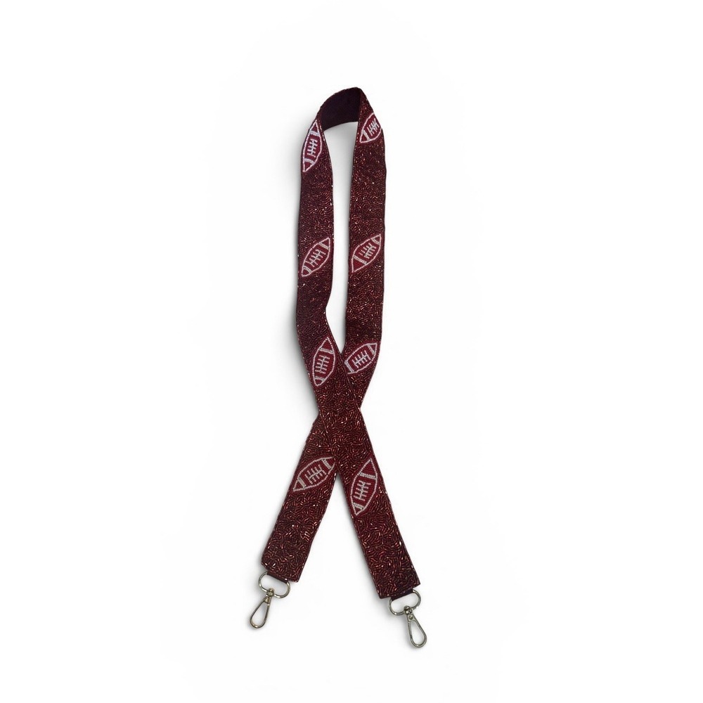 Maroon Beaded Footballs 44" Beaded Game Day Purse Strap